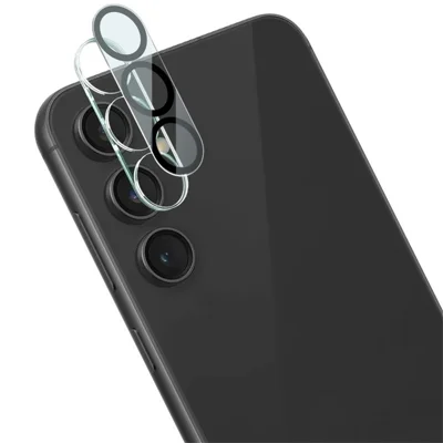 IMAK For Samsung Galaxy S23 FE Tempered Glass Camera Lens Protector + Acrylic Lens Cap (Black Circle Design)