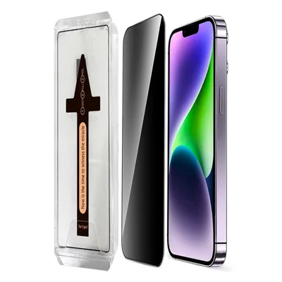 For iPhone 14 Plus Anti Spy Tempered Glass Screen Protector with Automatic Dust Removal Tool