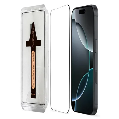 For iPhone 16 Pro Tempered Glass HD Clear Screen Protector with Automatic Dust Removal Tool