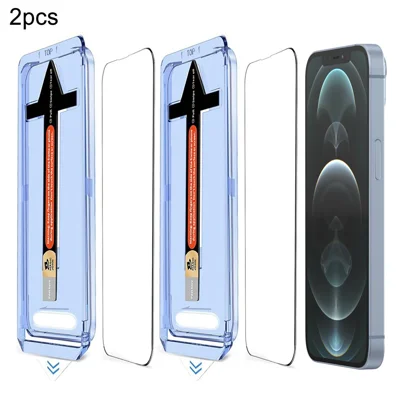 2 Sets For iPhone 12 Pro Max Tempered Glass HD Clear Screen Protector with Automatic Dust Removal Tool