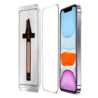 للهاتف iPhone 11 واقي شاشة من الزجاج المقوى شفاف عالي الوضوح مع أداة إزالة الغبار تلقائيًا
