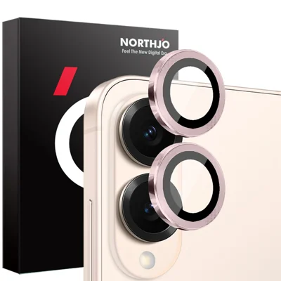 NORTHJO 1 Set Kamera-Objektiv-Schutzfolie aus gehärtetem Glas für Samsung Galaxy S25 Edge - mit CD-Muster Metallring - Rosa
