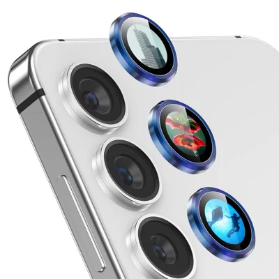 For Samsung Galaxy S25+ Camera Lens Protector ENKAY HAT PRINCE AR Clear Metal Ring Rear Lens Film - Navy Blue
