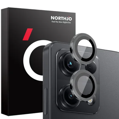 NORTHJO 1 Set For Xiaomi Redmi Note 14S 4G Tempered Glass Camera Lens Film CD Veins Metal Ring Lens Guard - Black