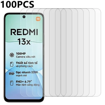 100Pcs For Xiaomi Redmi 13x 4G Screen Protector Anti-Scratch Tempered Glass Film (No Package, with Wipes Set, Dust-absorber, Guide Sticker)