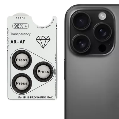 For iPhone 16 Pro / 16 Pro Max Camera Lens Protector Glitter Tempered Glass + Metal Lens Film - Black