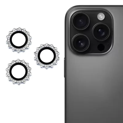 1Set For iPhone 14 Pro / 14 Pro Max Camera Lens Protector Gear Shape Rhinestone Decor Tempered Glass Lens Film - Blue