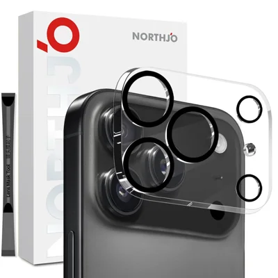 NORTHJO Na iPhone 17 Pro Max Ochrona Obiektywu Z Czarnymi Okręgami Szkło Hartowane HD Przezroczyste 3D Pełne Pokrycie