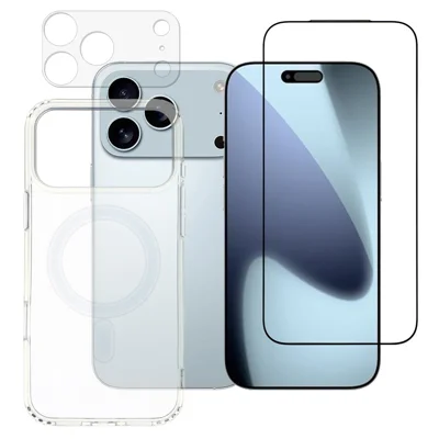 For iPhone 17 Pro Phone Case Compatible with MagSafe with Tempered Glass Screen Film + Clear Lens Film