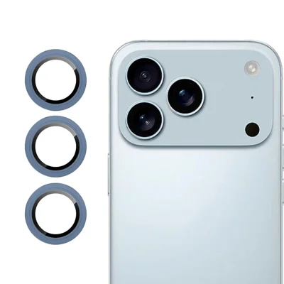 RURIHAI For iPhone 17 Pro Camera Lens Protector Tempered Glass Metal Ring Lens Film - Navy Blue