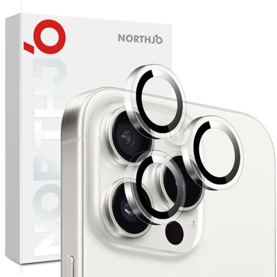 NORTHJO 1Set Clear Lens Film for iPhone 16 Pro / 16 Pro Max Camera Lens Protector Tempered Glass Metal Ring Guard