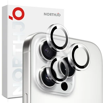 NORTHJO 1Set Clear Lens Film for iPhone 15 Pro / 15 Pro Max Camera Lens Protector Tempered Glass Metal Ring Guard