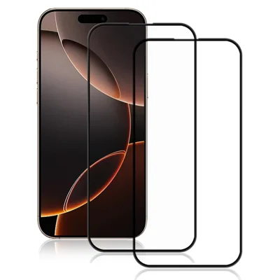 AMORUS 2Pcs For iPhone 18 Pro / 17 Pro Screen Protector Shatterproof Silk Printing Tempered Glass Film - Black