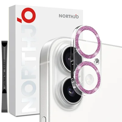 NORTHJO For iPhone 17 Camera Lens Protector Glitter Bling Circles Tempered Glass HD Clear 3D Full Coverage - Pink