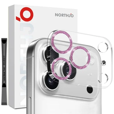 NORTHJO For iPhone 17 Pro Max Camera Lens Protector Glitter Bling Circles Tempered Glass HD Clear 3D Full Coverage - Pink