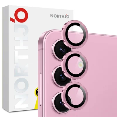 NORTHJO 1 Set For Samsung Galaxy S25 FE Tempered Glass Camera Lens Film CD Veins Metal Ring Lens Guard - Pink