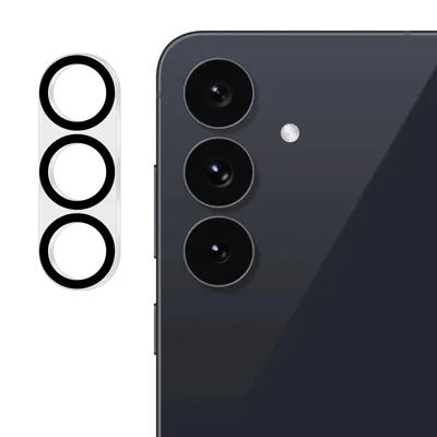 Kameraobjektivskydd för Samsung Galaxy S25 FE med svart cirkeldesign, gehördglasfilm