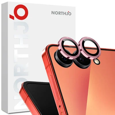 NORTHJO 1 Set Displayschutz Kameraobjektiv Gehärtetes Glas für Samsung Galaxy Z Flip7 5G mit CD-Mustermetallring - Rosa