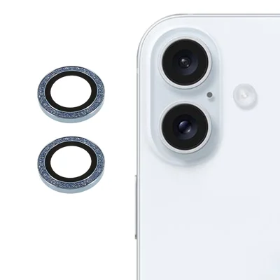 For iPhone 17 Camera Lens Protector Set Bling Glitter Metal Ring Tempered Glass Lens Film - Baby Blue