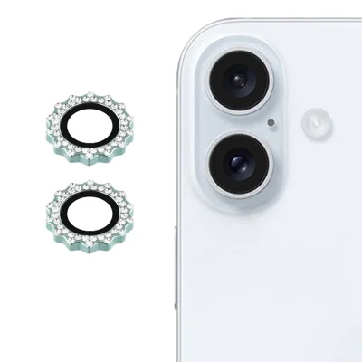 1Set For iPhone 17 Camera Lens Protector Gear Shape Tempered Glass Lens Film Rhinestone Decor - Green