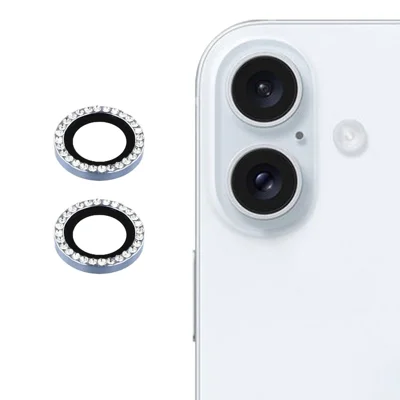 For iPhone 17 Camera Lens Protector Rhinestone Metal Frame + Tempered Glass Rear Lens Film - Silver