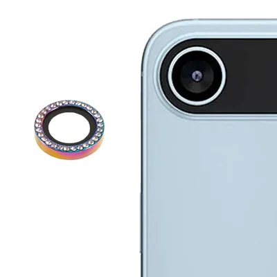 For iPhone Air Camera Lens Protector Rhinestone Metal Frame + Tempered Glass Rear Lens Film - Colorful