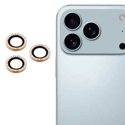 For iPhone 17 Pro Max / 17 Pro Camera Lens Protector Rhinestone Metal Frame + Tempered Glass Rear Lens Film - Gold