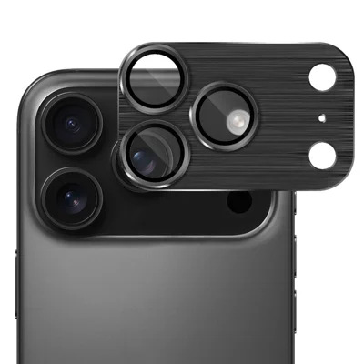 ENKAY HAT PRINCE For iPhone 17 Pro Camera Lens Protector Brushed AR Metal + Tempered Glass Lens Film - Black