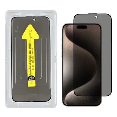 For iPhone 15 Anti-Spy Screen Protector Silk Print High Aluminium-silicon Glass Film with Easy Installation Tool