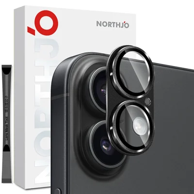 NORTHJO For iPhone 17 Camera Lens Protector CD Veins Integrated Metal Tempered Glass Lens Film - Black