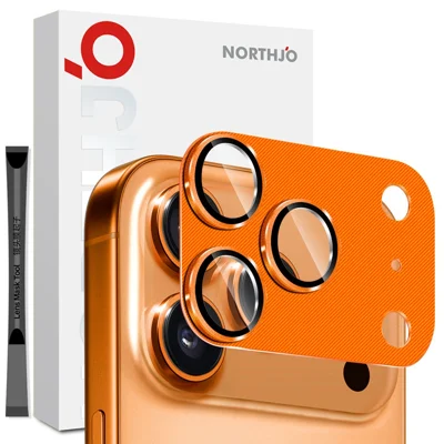 NORTHJO For iPhone 17 Pro Camera Lens Protector CD Veins Integrated Metal Tempered Glass Lens Film - Orange