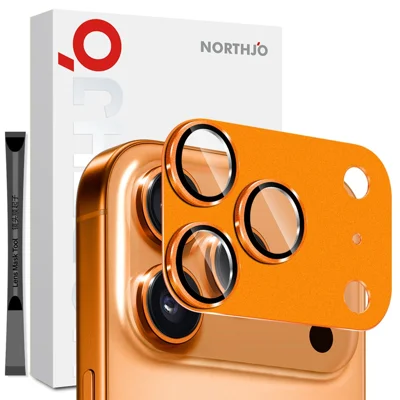 NORTHJO для iPhone 17 Pro защита для камеры матовая металлическая крышка с интегрированной пленкой из закаленного стекла 9H - оранжевый