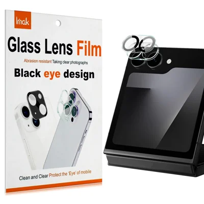 IMAK For Samsung Galaxy Z Flip7 FE 5G Tempered Glass Camera Lens Protector Acrylic Lens Cap (Black Circle Design)