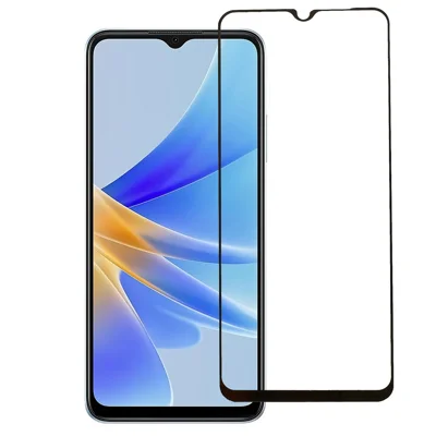 Protection d'écran en verre trempé avec colle complète pour Oppo A17 4G / A17k 4G, film imprimé en soie résistant aux rayures, ultra clair, protection complète