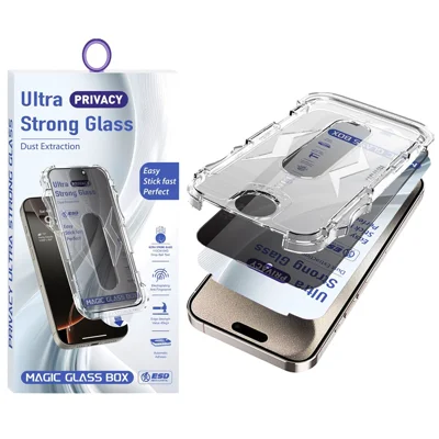 For iPhone 15 Pro Max Screen Protector 28 Degree Anti Spy Tempered Glass Film with Automatic Dust Removal Tool