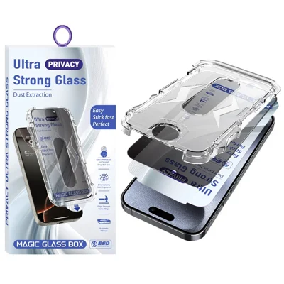 For iPhone 15 Pro Screen Protector 28 Degree Anti Spy Tempered Glass Film with Automatic Dust Removal Tool