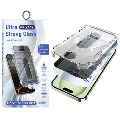 For iPhone 16 Plus  /  15 Plus Screen Protector 28 Degree Anti Spy Tempered Glass Film with Automatic Dust Removal Tool