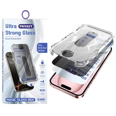 For iPhone 16  /  15 Screen Protector 28 Degree Anti Spy Tempered Glass Film with Automatic Dust Removal Tool
