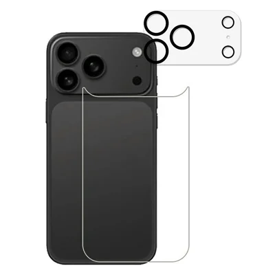 For iPhone 17 Pro Max Tempered Glass Back Film 2.5D Arc Edge Back Protector + Black Circle Lens Film
