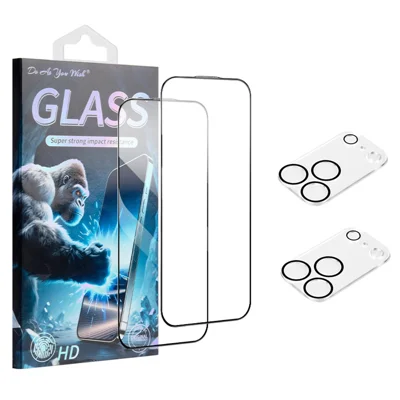 DO AS YOU WISH 2Pcs For iPhone 17 Pro Max Silk Printing Full Glue High Aluminum-silicon Glass Film with 2Pcs AG Matte Lens Film