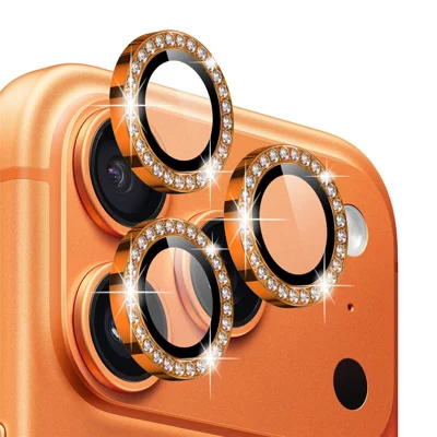 NORTHJO Dla iPhone 17 Pro / 17 Pro Max Ochrona Obiektywu Kamery, Pierścień z Hartowanego Szkła z Kryształkami – Pomarańczowy