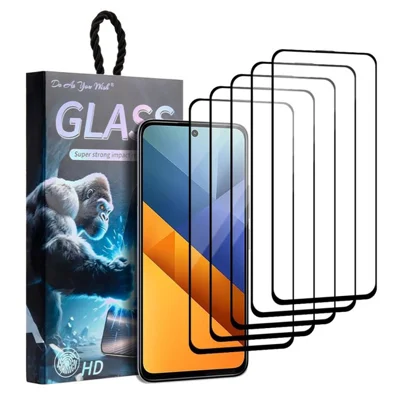 5 pièces pour Xiaomi Poco M6 4G Protecteur d'écran Impression en soie Colle complète Film en verre haute aluminium-silicium