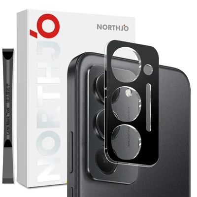 NORTHJO Camera Lens Protector For Xiaomi Redmi 15 4G (EU) (171mm)  /  15 5G (EU) (171mm)  /  15 5G (Global) (169mm) Black Silk Printing 3D Clear Tempered Glass Lens Film
