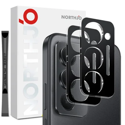 NORTHJO 2Pcs Camera Lens Protector For Xiaomi Redmi 15 4G (EU) (171mm)  /  15 5G (EU) (171mm)  /  15 5G (Global) (169mm) Black Silk Printing 3D Clear Tempered Glass Lens Film