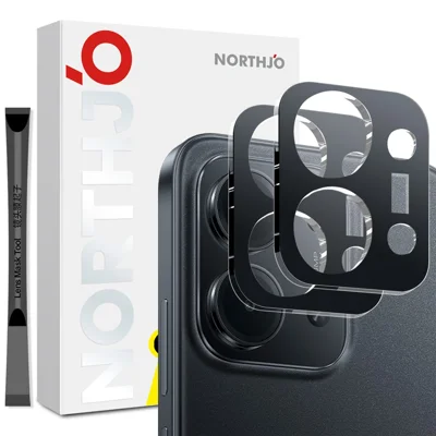 NORTHJO 2 Pièces Protecteur d'Objectif de Caméra pour Xiaomi Redmi 15C 4G (UE) (173 mm) / 15C 5G (UE) (173 mm) / 15C 4G (Global) (171 mm) Impression Soie Noire Verre Trempé 3D Clair Pellicule d'Objectif