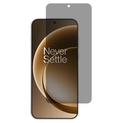 Protector de pantalla antiespia completo de OnePlus 15 5G Película de vidrio de aluminio-silicio de borde curvo con pegamento completo (desbloqueo de huella digital)