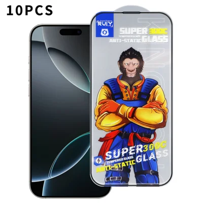 لـ iPhone 16 Pro Max 10 قطع حامي شاشة كامل 300C قوس كبير مضاد للكهرباء الساكنة طباعة حريرية شفاف فيلم زجاج مقوى - كما هو موضح