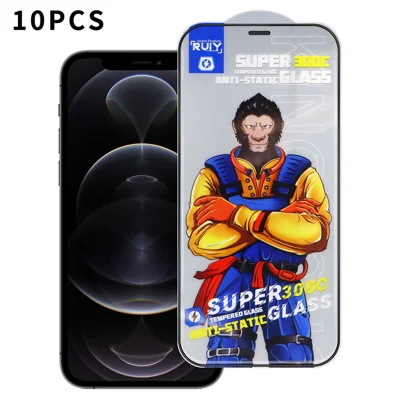 For iPhone 12 Pro Max 10Pcs Full Screen Protector 300C Large Arc Anti Static Silk Printing HD Clear Tempered Glass Film - As Shown