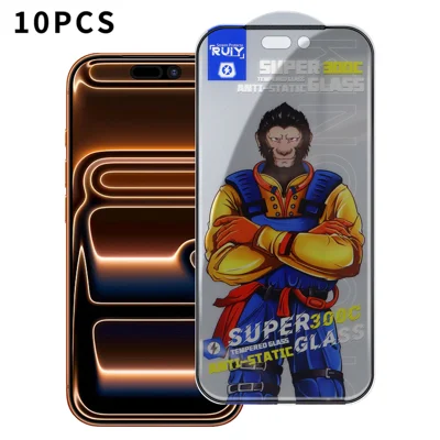 For iPhone 17 Pro Max 10Pcs Anti-Spy Full Screen Protector 300C Large Arc Anti Static Silk Printing Tempered Glass Film - As Shown