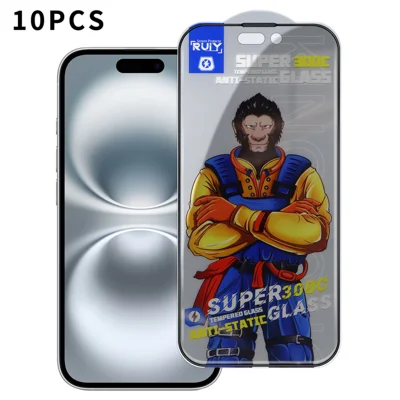 Protector de Pantalla Antiespia para iPhone 16 Plus 10 Piezas, Vidrio Templado con Impresión de Seda, Arco Grande de 300C, Antiestático, Cobertura Total